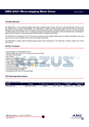 AMIS-30521 datasheet - Micro-stepping Motor Driver