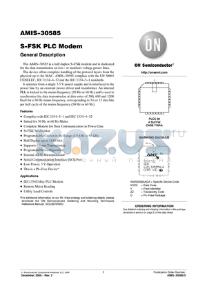 AMIS-30585 datasheet - S-FSK PLC Modem