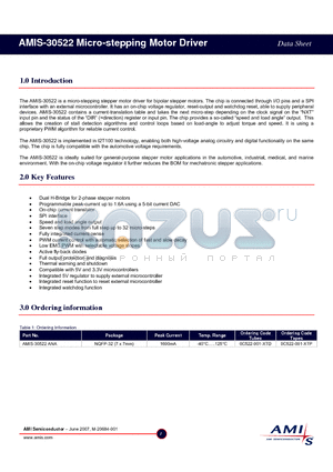 AMIS-30522 datasheet - Micro-stepping Motor Driver