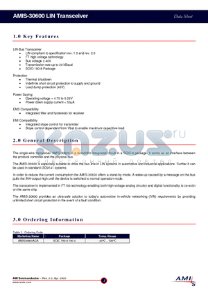 AMIS-30600 datasheet - LIN Transceiver