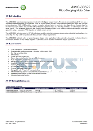 AMIS-30522 datasheet - Micro-Stepping Motor Driver