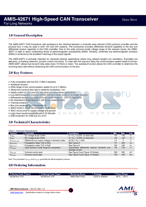 AMIS-42671 datasheet - High-Speed CAN Transceiver