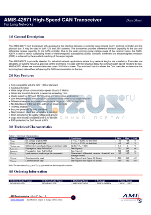 AMIS-42671AGA datasheet - High-Speed CAN Transceiver