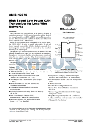 AMIS-42675 datasheet - High Speed Low Power CAN Transceiver for Long Wire Networks