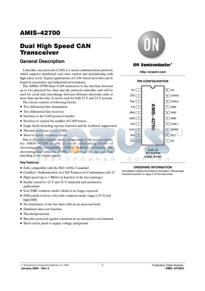 AMIS-42700 datasheet - Dual High Speed CAN Transceiver