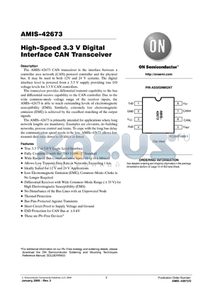 AMIS-42673 datasheet - High-Speed 3.3 V Digital Interface CAN Transceiver
