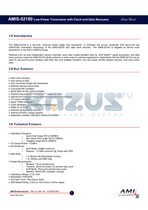 AMIS-52100-M datasheet - Transceiver with Clock and Data Recovery