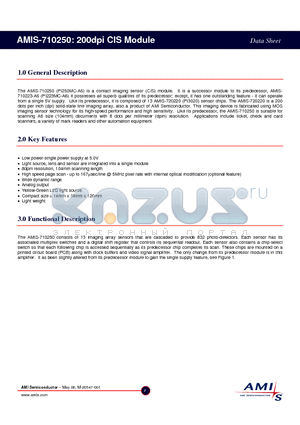 AMIS-710250 datasheet - 200dpi CIS Module