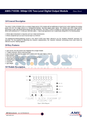 AMIS-710330 datasheet - 300dpi CIS Two-Level Digital Output Module