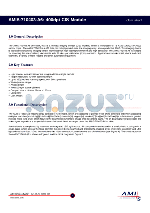 AMIS-710403 datasheet - 400dpi CIS Module