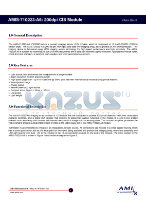 AMIS-710223-A6 datasheet - 200dpi CIS Module