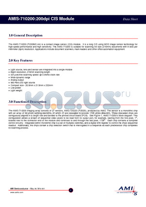 AMIS-710200 datasheet - 200dpi CIS Module