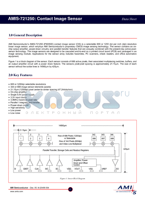 AMIS-721250 datasheet - Contact Image Sensor