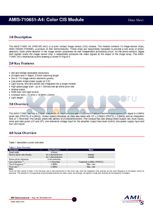 AMIS-710651 datasheet - Color CIS Module