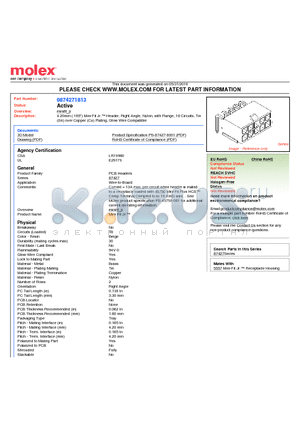 0874271813 datasheet - 4.20mm (.165) Mini-Fit Jr. Header, Right Angle, Nylon, with Flange, 18 Circuits, Tin (Sn) over Copper (Cu) Plating, Glow Wire Compatible