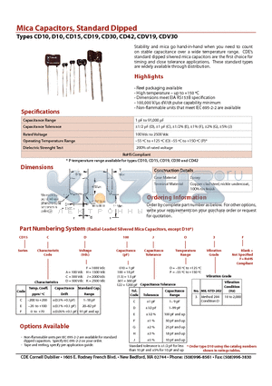 CD15CD050DO3F datasheet - Mica Capacitors, Standard Dipped