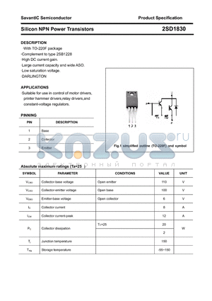 2SD1830 datasheet - Silicon NPN Power Transistors