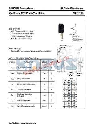 2SD1832 datasheet - isc Silicon NPN Power Transistor