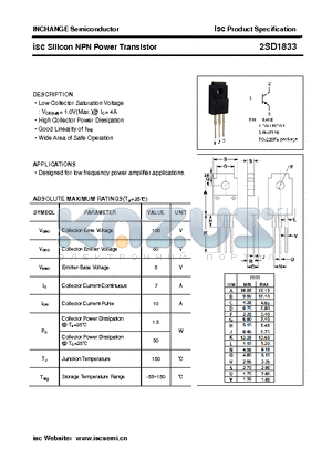 2SD1833 datasheet - isc Silicon NPN Power Transistor