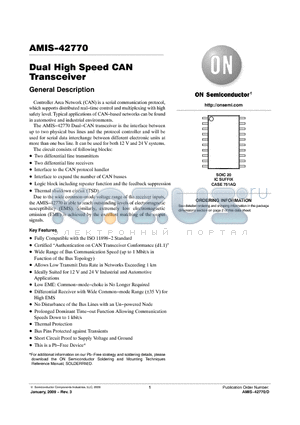 AMIS42770ICAW1G datasheet - Dual High Speed CAN Transceiver