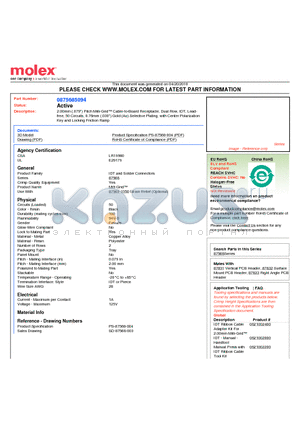 0875685094 datasheet - 2.00mm (.079) Pitch Milli-Grid Cable-to-Board Receptacle, Dual Row, IDT, Leadfree 50 Circuits, 0.76mm (.030) Gold (Au) Selective Plating