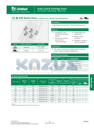 0876.250MXEP datasheet - Axial Lead & Cartridge Fuses
