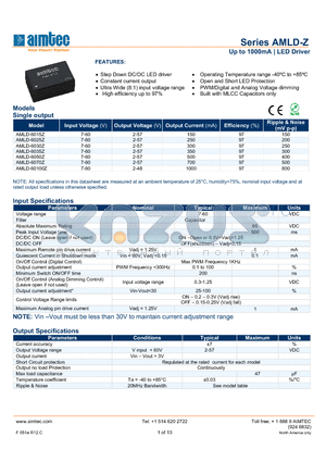 AMLD-60100Z datasheet - Up to 1000mA | LED Driver