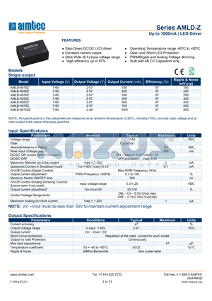 AMLD-6070Z datasheet - Up to 1000mA | LED Driver