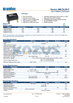 AMLDLW-3035Z datasheet - Up to 1000mA | LED Driver