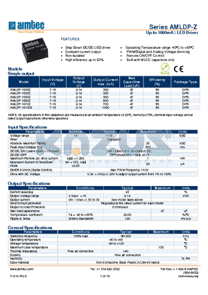 AMLDP-1635Z datasheet - Up to 1000mA | LED Driver