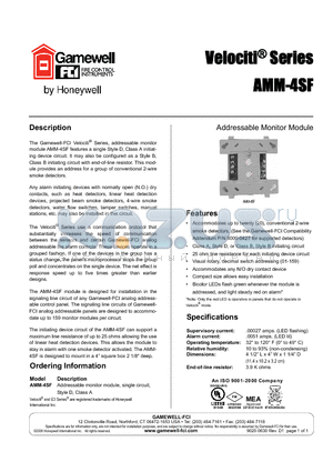 AMM-4SF datasheet - Addressable monitor module, single circuit,