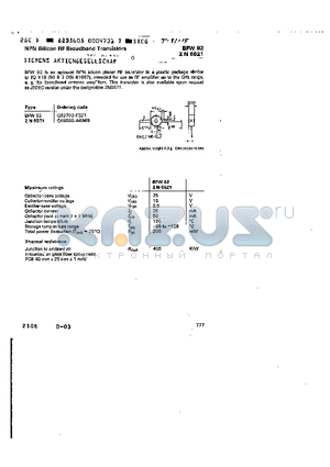 BFW92 datasheet - NPN SILICON RF BROADBAND TRANSISTORS