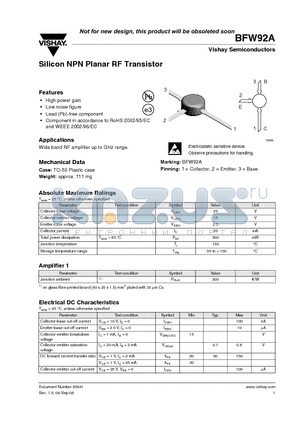 BFW92A_08 datasheet - Silicon NPN Planar RF Transistor