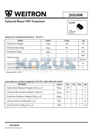 2SD1898 datasheet - Epitaxial Planar NPN Transistors