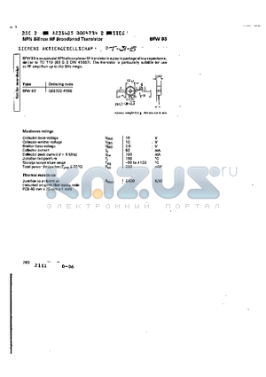 BFW93 datasheet - NPN SILICON RF BROADBAND TRANSISTOR