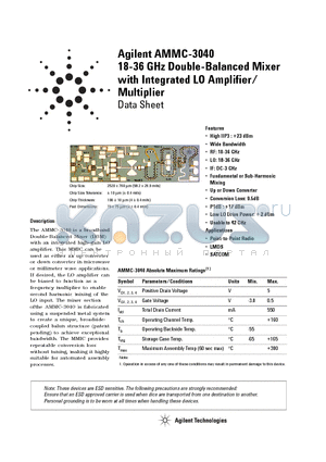 AMMC-3040-W10 datasheet - 18-36 GHz Double-Balanced Mixer with Integrated LO Amplifier/Multiplier