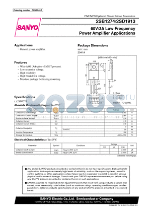 2SD1913 datasheet - 60V/3A Low-Frequency Power Amplifier Applications