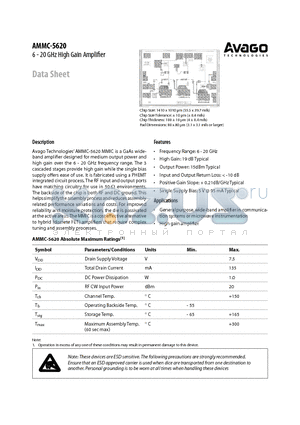 AMMC-5620 datasheet - 6 - 20 GHz High Gain Amplifier