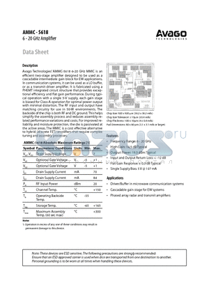 AMMC-5618 datasheet - 6 - 20 GHz Amplifier