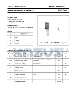 2SD1940 datasheet - Silicon NPN Power Transistors