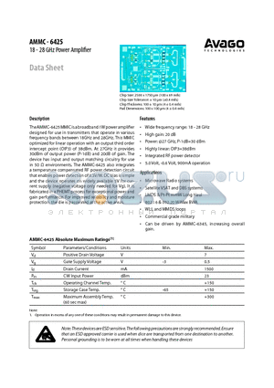 AMMC-6425 datasheet - 18 - 28 GHz Power Amplifier