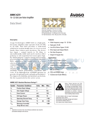 AMMC-6231-W50 datasheet - 16-32 GHz Low Noise Amplifier