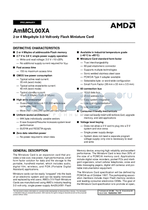 AMMCL00XA datasheet - 2 or 4 Megabyte 3.0 Volt-only Flash Miniature Card