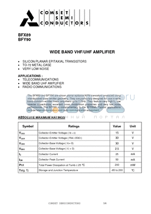 BFX89 datasheet - WIDE BAND VHF/UHF AMPLIFIER