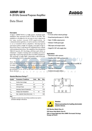 AMMP-5618-TR1 datasheet - 6-20 GHz General Purpose Amplifier