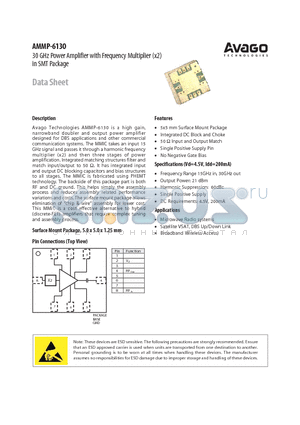 AMMP-6130-TR2G datasheet - 30 GHz Power Amplifier with Frequency Multiplier (x2)