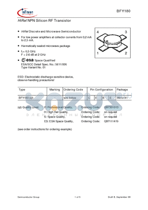 BFY180ES datasheet - HiRel NPN Silicon RF Transistor