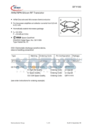 BFY180S datasheet - HiRel NPN Silicon RF Transistor