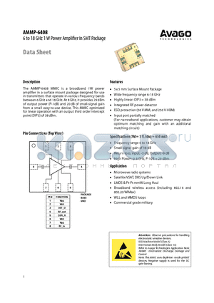 AMMP-6408 datasheet - 6 to 18 GHz 1 W Power Amplifier in SMT Package