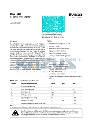 AMMC-6430-W50 datasheet - 25 - 33 GHz Power Amplifier